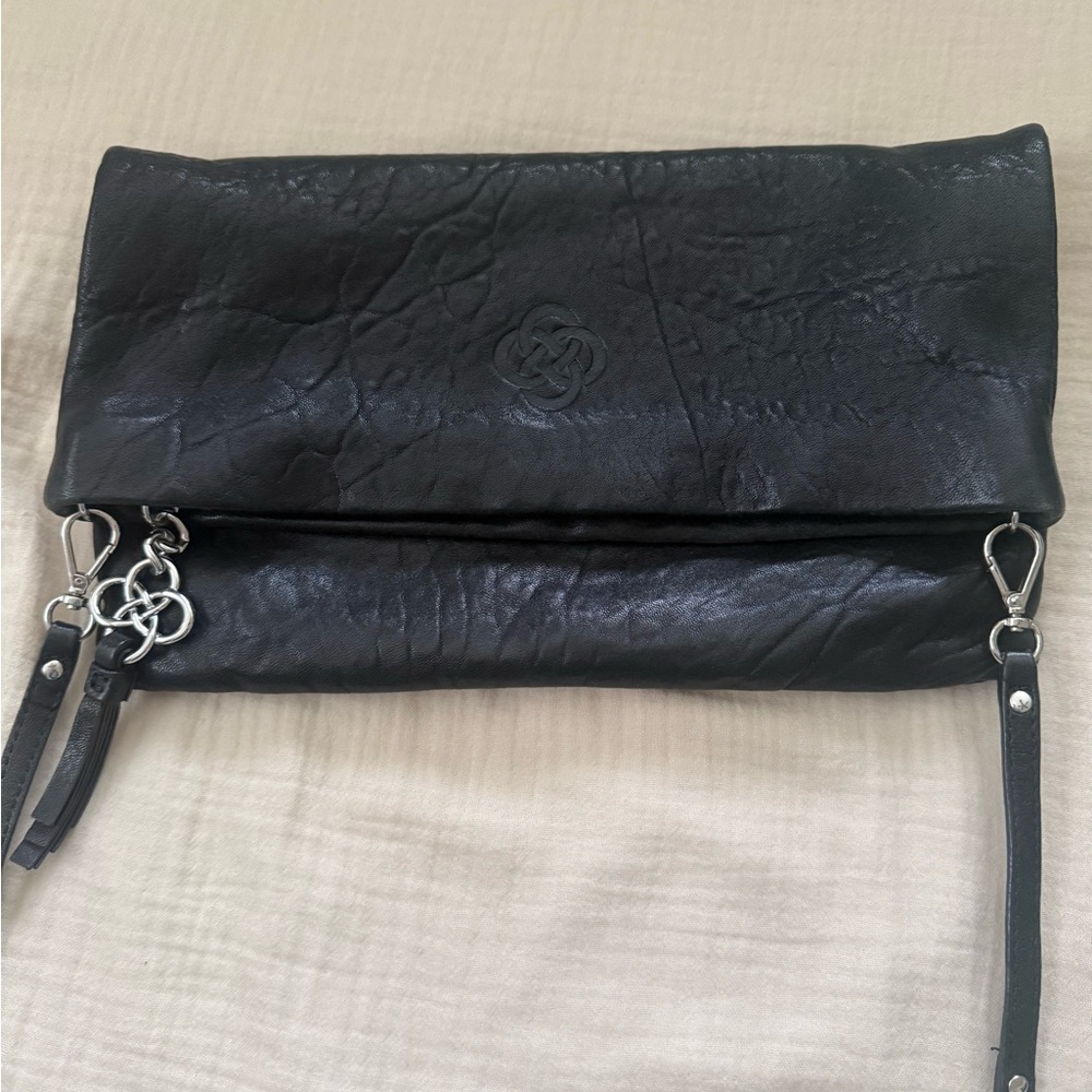 Stella & Dot Black Leather Wristlet